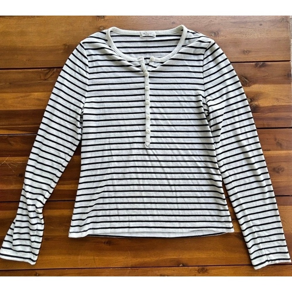 Rag‎ & Bone Knit Stripe Henley Top – Black & White – Size XL - Picture 4 of 7
